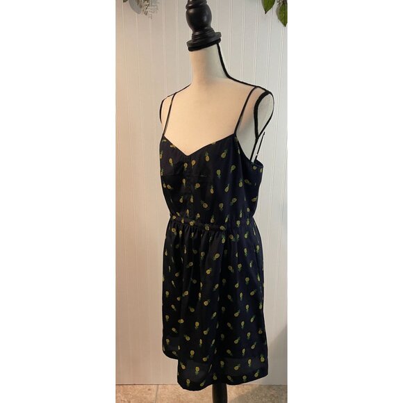 J.Crew Womens Pineapple Print Navy Dress Adjustable Straps Size 10 - Picture 3 of 16